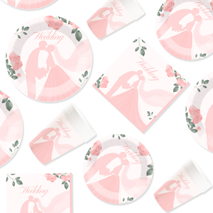 Juego de vajilla desechable para boda DAMAI, platos de papel rosa con diseño floral para despedida de soltera, suministros para fiesta, para 8 personas - Product Image 3