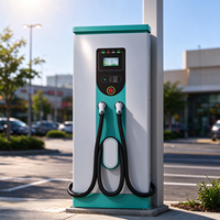 Borne de recharge rapide DC extérieure, unité de chargeur EV à double prise avec écran tactile et arrêt d'urgence, utilisation conviviale