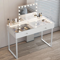 Table de maquillage moderne et écologique en bois blanc et verre avec 3 tiroirs et pieds chromés, table de toilette pour chambre à coucher, rangement cosmétique