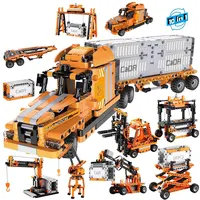 C71002W teknik Port RC kamyon mühendislik araba Forklift konteyner kaldırma 10 in1 DIY setleri Cada tuğla yapı taşları çocuklar için oyuncaklar