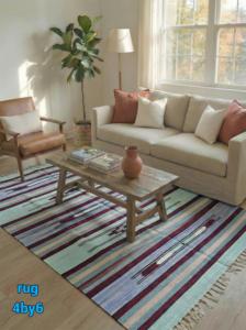 Multicolor Tribal Stripe Cotton <b>Rug</b> 4x6 Handmade Carpet with Tassels <b>Boho</b> Floor Mat Living Room Decor - Product Image 1