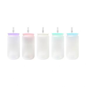 Mug en verre transparent vierge de 16 oz pour sublimation avec couvercle en PP et paille, idéal pour impression par transfert thermique pour café glacé et soda - Product Image 3