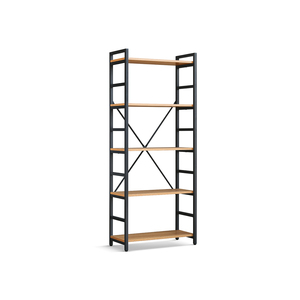 Librería de 5 Estantes, Roble Rústico, Estructura Metálica, Superficie de Melamina, Uso Interior - Product Image 1