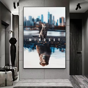 Quadro su tela HD stampato con gatto e leone, immagine artistica ispirata agli animali, decorazione per soggiorno, la mentalità <span class=keywords><strong>è</strong></span> <span class=keywords><strong>tutto</strong></span> - Product Image 2