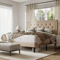Cabecera de Cama Moderna y Duradera de Madera Sólida, Tamaño Queen, Material de Acero, Tapicería de Lino, No Plegable, OEM Vietnam, MD01