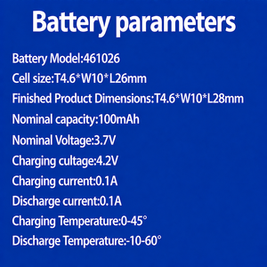 Batería de Polímero de Iones de Litio Blusenergy 3.7V 100mAh Blus461026 para Electrónica de Consumo - Product Image 5