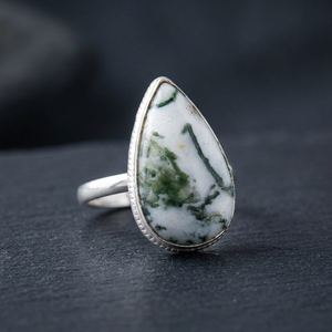 Bezel Setting Pear Cut <b>Moss</b> <b>Agate</b> 925 Sterling Silver Classic Fashionable Wedding Gemstone <b>Ring</b> Handmade Jewelry for Party - Product Image 2