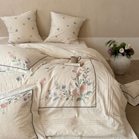 Parure de lit en coton et lin brodé de qualité supérieure, style drap à volants, linge de lit respirant pour la décoration moderne de la maison, parure de lit King Size