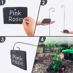 Marqueur de jardin personnalisé, 12 pièces, étiquette de plante rectangulaire en <span class=keywords><strong>ardoise</strong></span>, étiquette de plante avec support en fil <span class=keywords><strong>d</strong></span>'acier - Product Image 2