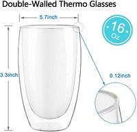 Tasses à café en verre à double paroi de 16 oz, tasses à café en verre borosilicate, verre thermo-isolant pour latte, cappuccino