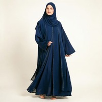 Abaya marine pour femmes, manches cloche, en mousseline de soie, vêtements modestes, vêtements islamiques