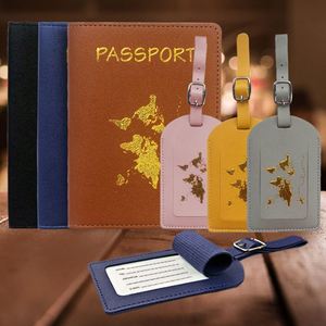 Factory Custom Map Gold Logo Travel Wallet Pu Leather Passport Holder <b>Cover</b> and Luggage Tag Set - Product Image 3