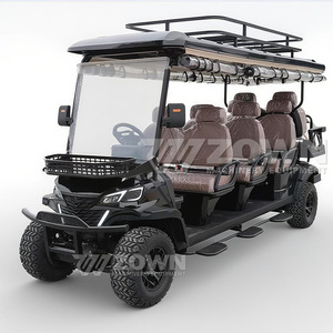 Carrito de golf eléctrico negro de 8 plazas con techo elevado, portaequipajes y cesta de almacenamiento frontal - Product Image 1