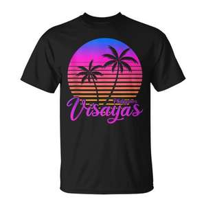 Camiseta de viaje vintage de Visayas, Filipinas, diseño tropical de palmeras al atardecer, unisex, talla para adultos - Product Image 1