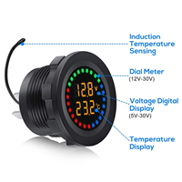 Voltmeter Digital LED Tahan Air DC 12V/24V, Pengukur Tegangan Mini untuk Mobil/Kendaraan dengan Sensor Suhu