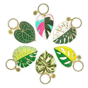 Porte-clés personnalisés en émail, design de feuilles de plantes mignonnes