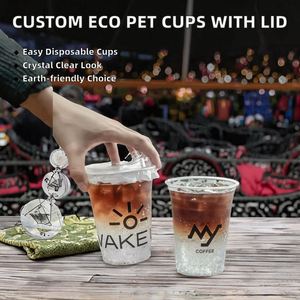 Custom Logo 12/14/16/22oz Eco-friendly Transparent PET <b>Plastic</b> Disposable Single Wall <b>Cups</b> Lids Juice Ice Coffee Beverages - Product Image 2