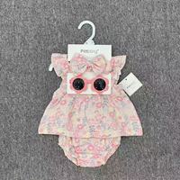 Ensemble de vêtements d'hiver pour bébé unisexe 4 pièces Robe à volants + Sous-vêtements + Bandeau + Lunettes de soleil 100% coton Vêtements décontractés pour bébé