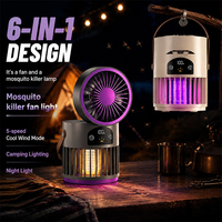 Lampe anti-moustiques LED 6-en-1 avec ventilateur, 5 vitesses, rechargeable par USB, tue-insectes portable, lanterne de camping extérieure pour la maison et le bureau