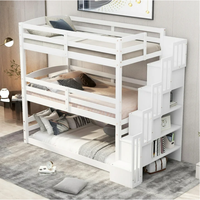 Lit superposé à trois niveaux avec escalier, plancher en bois, design trois-en-un, détachable, convertible en deux lits simples, lit mezzanine