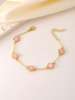 Pulsera de cadena delicada con diseño de cuatro hojas, chapada en oro de 14k, con flor y cinco tréboles de la suerte, para mujer, ideal como regalo.