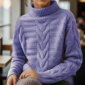 Autumn Winter Women's <strong>Sweater</strong> Cable Knit Turtleneck Pullover Drop Shoulder Ribbed Chunky Soft Cozy Warm Casual Knitwear - Product Image 4