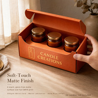 Boîte cadeau pliable personnalisée avec logo, couvercle rabattable et trois inserts pour bougies en verre ambré – Fournisseur en gros