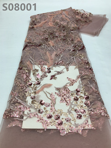 Tela de encaje con lentejuelas purpurina para vestido, tejido bordado nigeriano Lae - Product Image 5