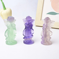 Fluorite naturelle sculptée en forme de macaron, ange, fille en prière, cristal, décoration de bureau, décoration de la maison, méditation, souvenir d'anniversaire
