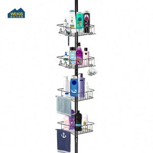 WEKIS Modern Hotel Rustproof Stainless Steel Four Tier Shower Caddy Shelf Bathroom Storage Organizer Telescopic <b>Corner</b> Rack - Product Image 1