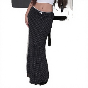 Jupe trapèze mi-mollet à pois vintage noire pour femme, taille naturelle, 100 % polyester, lavable et douce, nouvelle collection 2026, tendance et polyvalente - Product Image 3