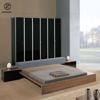 Lit au sol en noyer noir, style nordique japonais, tatami, du sol au plafond, moderne et simple, tout en bois massif, avec rangement, luxe léger