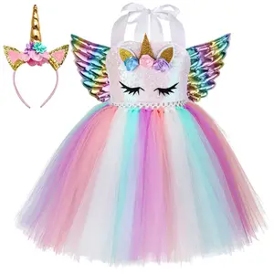 Regenbogen Einhorn Kleider Tutu Kleid für Mädchen Prinzessin Party