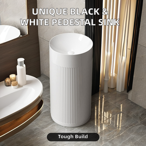 Di alta qualità Design moderno Hotel piedistallo lavabo nuovo brevettato a righe in <span class=keywords><strong>ceramica</strong></span> <span class=keywords><strong>lavandino</strong></span> in piedi tipo in nero opaco bianco - Product Image 3