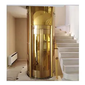 Luxury Design Golden Round Elevator Metal Texture Cabin Villa Lift House Passenger Round Villa Elevators