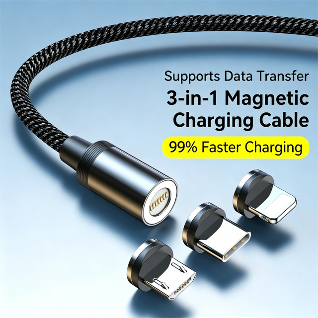 Magnetic Fast Charging Cable, Strong Magnet USB Cord, Supports Android Flash Charge, Type-C Super Fast, and IOS Fast Charging