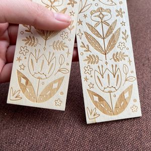 Marque-pages en bois gravés au laser, motifs variés, écologiques, étiquettes cadeaux artisanales pour livres, marqueurs décoratifs - Product Image 3