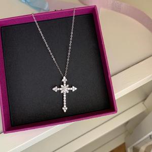 Collier pendentif croix en argent sterling S925 exquis entièrement serti de diamants, design superposé de luxe avec diamant rotatif, accessoire de mode - Product Image 3