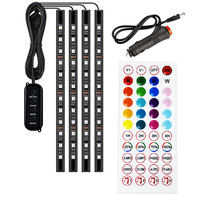 Lumière ambiante pour voiture à LED colorée, étanche, rechargeable, 8 couleurs, télécommande intelligente, réactive au son, bande de 48 LED