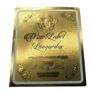 Gold Foil Whisky Vodka Gin Red Wine Label Embossed Metallic Glass Bottle Sticker