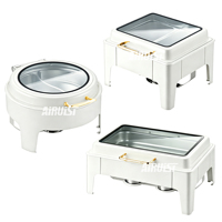 Matériel de restauration : Réchauds de buffet blancs et dorés, ensemble de réchauds de buffet hydrauliques en acier inoxydable pour traiteur