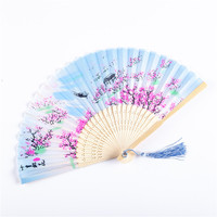 Éventail pliant en tissu HZ, style chinois, pour la danse estivale, style japonais ancien, rétro, classique, peint, pour l'exportation