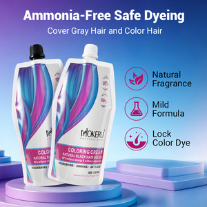 MOKERU Crema Colorante per <span class=keywords><strong>Capelli</strong></span> Neri ad Azione Rapida in 5 Minuti Senza Ammoniaca Non Allergenica da Bianco a Nero OEM <span class=keywords><strong>Copertura</strong></span> 100% dei <span class=keywords><strong>Capelli</strong></span> <span class=keywords><strong>Bianchi</strong></span> 500ml*2 - Product Image 3