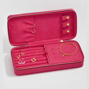 Rectangle Saffiano Leather Portable Necklace Case PU Crocodile Small Travel Jewellery Organizer Earrings Storage Jewelry Box