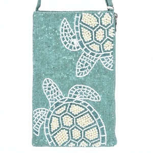 Handmade Waterproof Multicolor Sea Turtle Beaded Cotton Fabric Crossbody Clutch Bag <b>Strap</b> Hook Professional Portable - Product Image 1