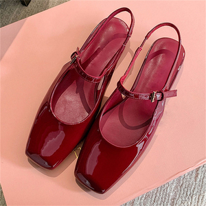 2025 New <b>Sexy</b> Ballet Square Toe Flat Sandals Ankle Strap Patent Leather White for Girls Outdoor Wear in Summer and Autumn - Product Image 2