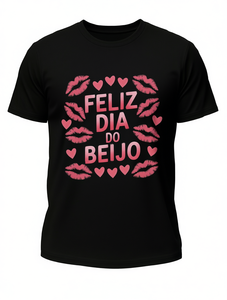 T-Shirt in Puro Cotone per San Valentino, Bianca, Vestibilità Ampia, Collo Tondo, Manica Corta, Stampa Labbra e Cuori, Casual - Product Image 1