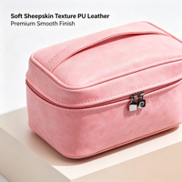 Grande trousse de maquillage en cuir PU à texture peau de mouton avec emplacements pour pinceaux, organiseur de cosmétiques de voyage pour femmes