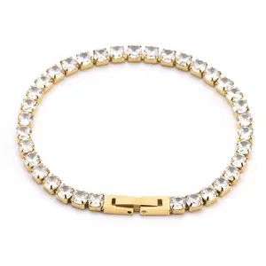 MICCI 18k Gold plated Crystal Stone Iced Out Jewelry 4mm Single Cubic Mosinite CZ full Diamond Tennis Chain Bracelet for Women