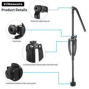 Support de transducteur VINmounts pour la pêche sur glace, compatible avec le sonar Live Sonar LVS34, réglable de 27,95 à 45 pouces, plage de profondeur de 1,5 pouce, système de fixation à boule de 1,5 pouce - Product Image 3
